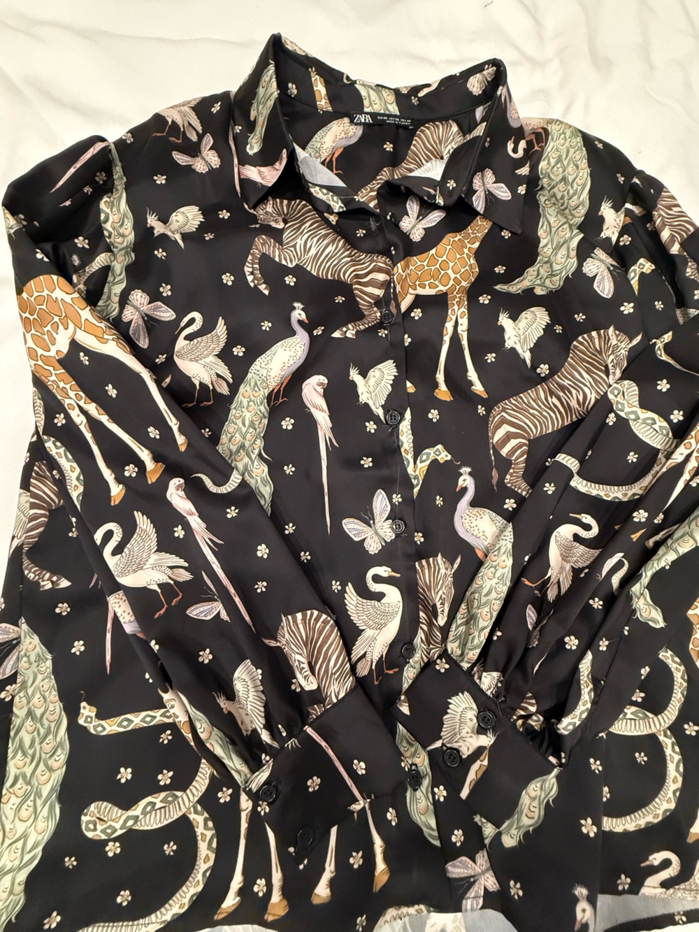 NEW Zara Black Animal & Bird Print Blouse